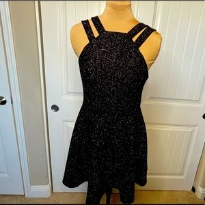 Junior Black glitter skater dress with halter neck